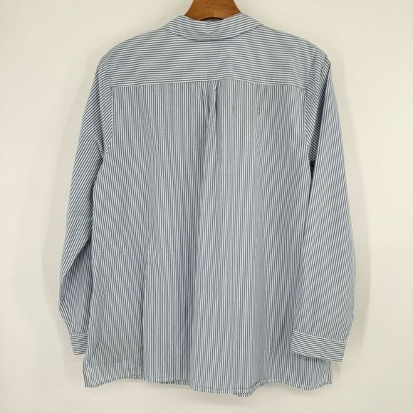 J Jill Womens Blue Striped Embroidered Button Front Long Sleeve Shirt Size Large - Picture 8 of 10